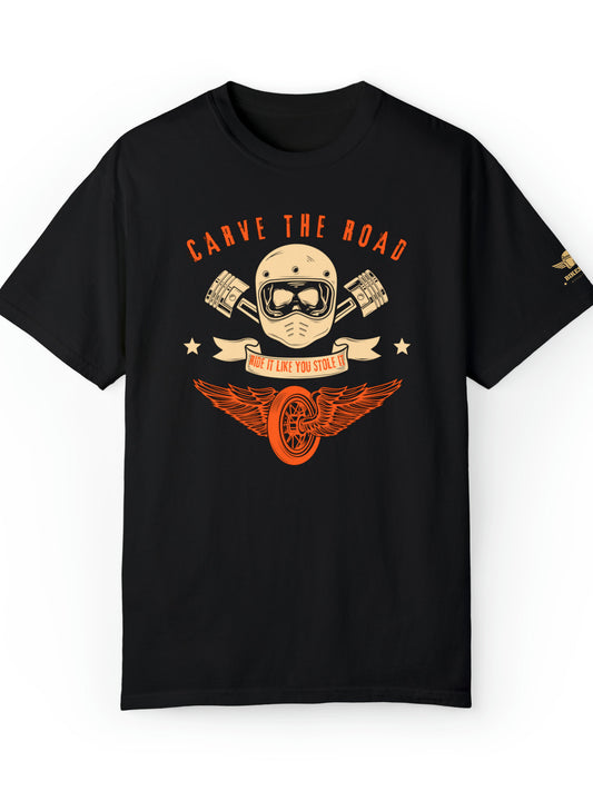 T-shirt motocyklowy z krótkim rękawem czarny - Carve the Road