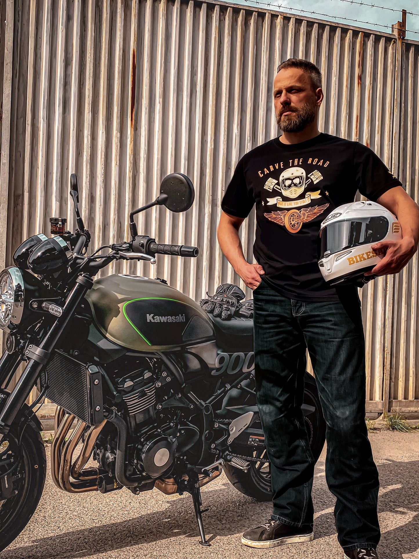T-shirt motocyklowy z krótkim rękawem czarny - Carve the Road