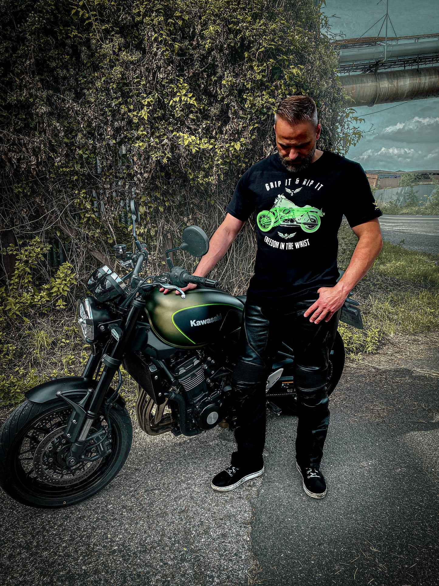 T-Shirt Motorrad Kurzarm schwarz - Grip it & Rip it