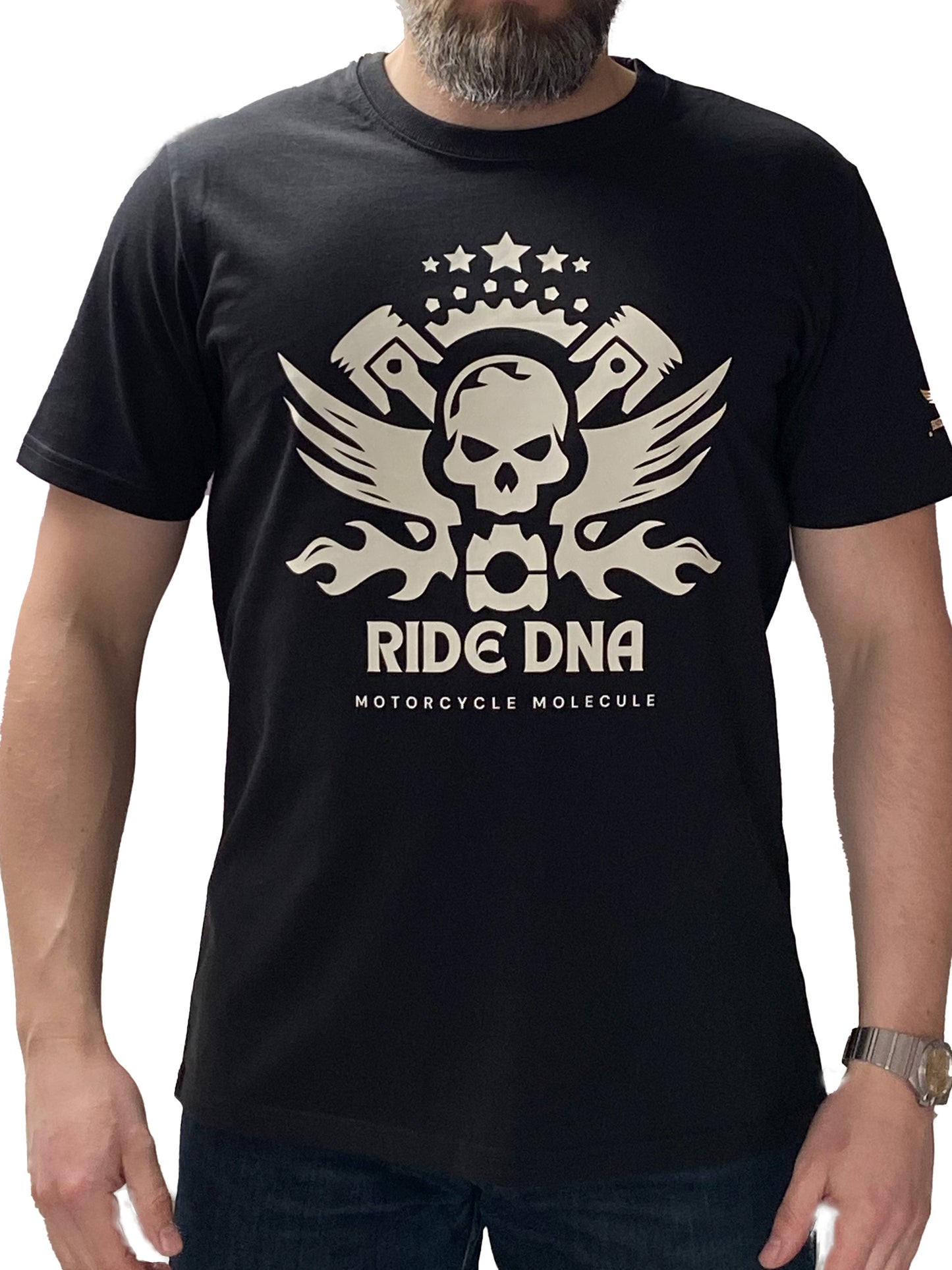 Motorcycle shirt Bikesaint Ride DNA black short sleeve front zoom