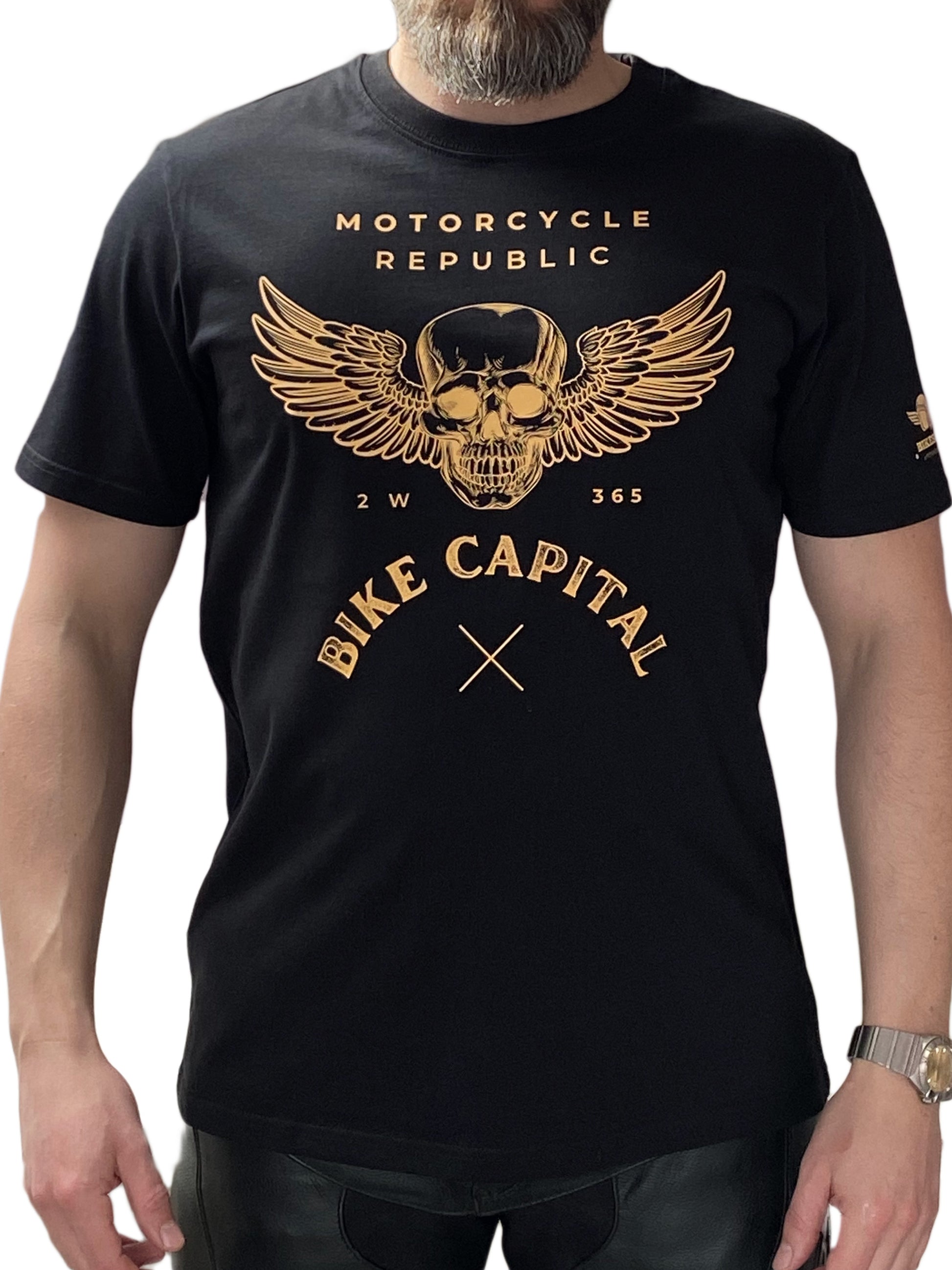 Motorcycle T-shirt Bikesaint Bike Capital front zoom