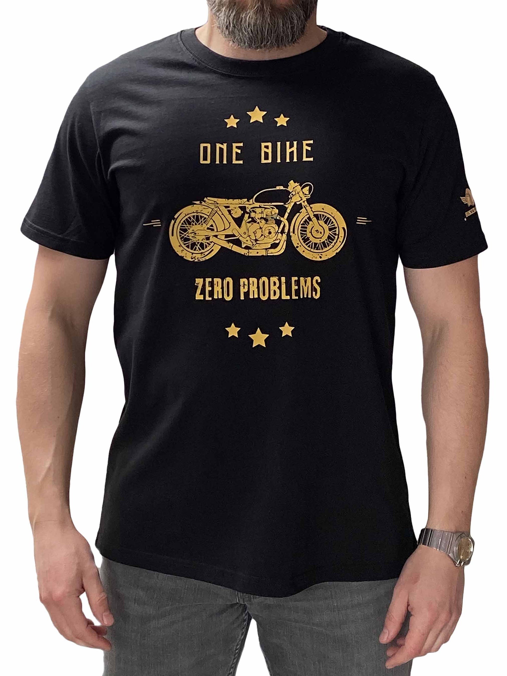 Motorcycle shirt Bikesaint One bike Zero problems black short sleeve front zoom