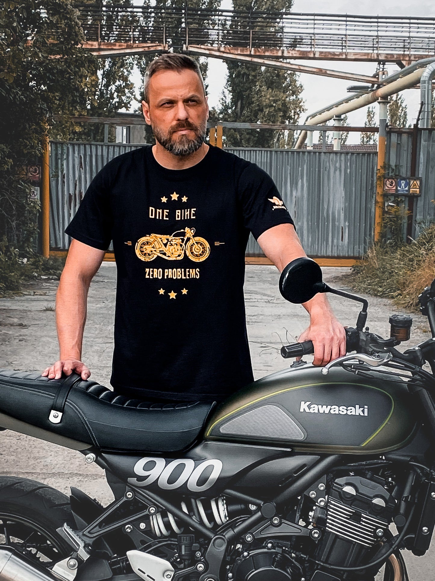 T-shirt moto à manches courtes noir - One bike Zero problems