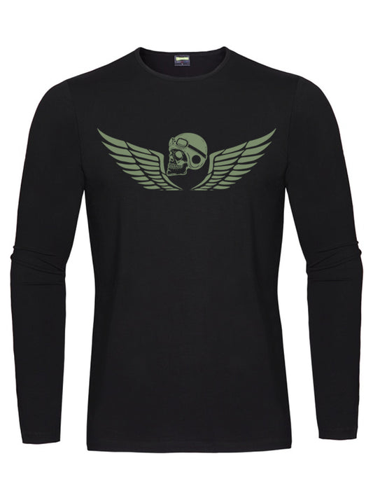 Long sleeve functional bamboo T-shirt black - Winged Skull